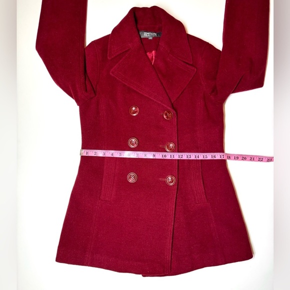 Kenneth Cole Women's Double-Breasted Wool Blend Dark Red Pea Coat Size- 2 - Picture 5 of 9